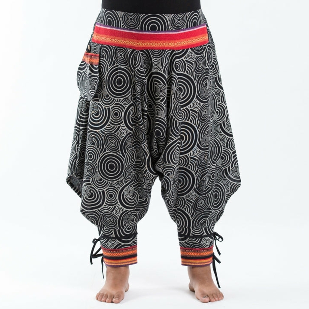 Bohemian Black & White Swirl Patterned Harem Pants